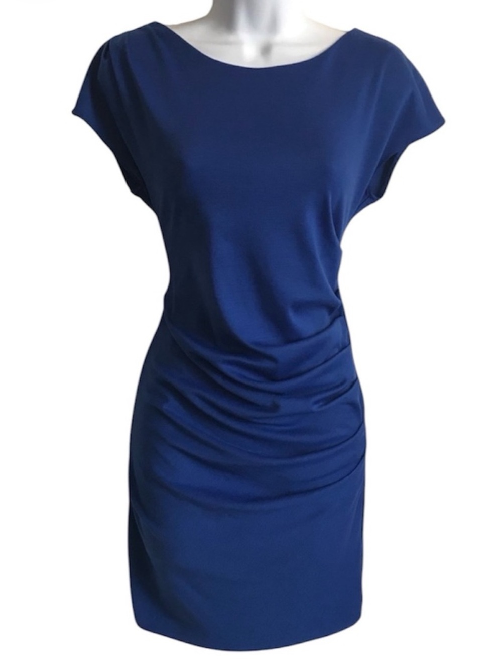 🔴 4/$15 AQUA Women's S Vibrant Royal Blue Shirred Stretch Sheath Dress in GUC